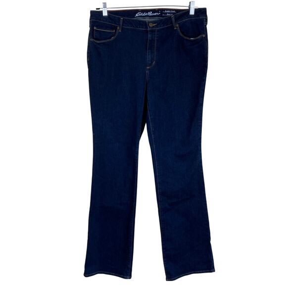 Eddie Bauer Sz 16 Tall Slightly Curvy Bootcut Jeans Dark Wash Stretchy Casual - Picture 2 of 16